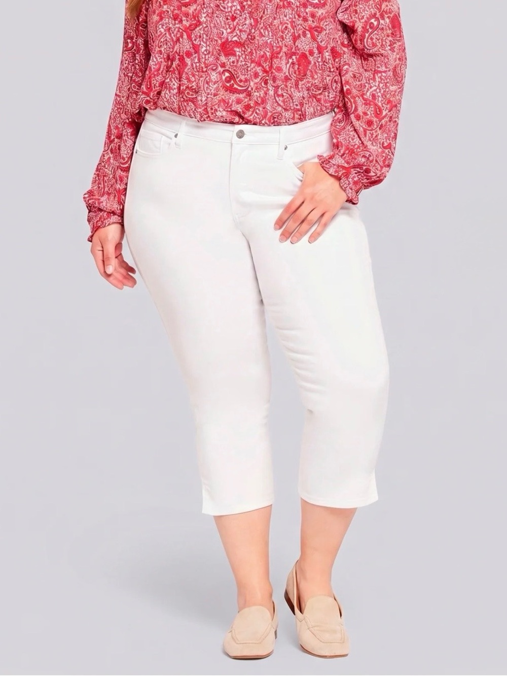 Nydj Jeans Capri Women Plus Size 26W White Lift Tuck Cropped Skinny Side Slits